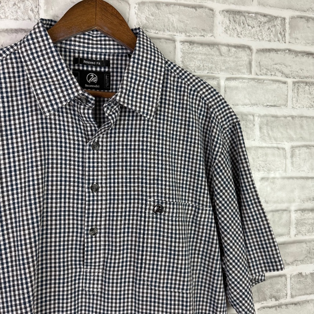 Swanndri Relaxed Fit Dark Navy Blue Check Soft Casual Button Up Shirt Mens 2XL